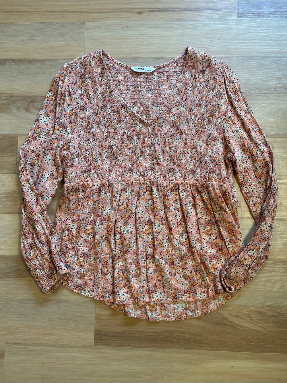 Sonoma Peach-Pink Floral V-Neck Peplum Tunic